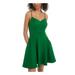 CITY STUDIO Womens Green Bow-back Spaghetti Strap V Neck Mini Fit + Flare Party Dress Size 3