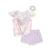 Btween Girls Sequin Tie Dye Tie Front T-Shirt and Dolphin Short, 2-Piece Outfit Set, Sizes 4-12