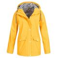 Suzicca Sporty Women Hooded Striped Inside Drawstring Solid Color Pocket Long Coat Jacket