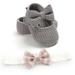 2pcs/Set Newborn Baby Girl Princess Mary Jane Shoes Toddler Infant Wedding Dress Flat Shoes with Free Headband