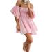 Colisha Women Ruffle Mini Dress Short Sleeves Off Shoulder Dress Summer Casual Cute Sundress Loungewear Beachwear