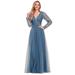 Ever-Pretty Women's Elegant V Neck Empire Waist Long Wedding Party Dresses 00478 Dusty Navy US12