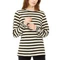 Michael Michael Kors Women's Striped Long Sleeve Cotton Blend T-Shirt Top (White/Bright Dandelion, Small)