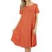 Womens & Plus Round Neck Short Sleeve Knee Length A-Line Swing Trapeze Dress (Ash Copper, XL)