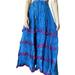 Mogul Women Maxi Skirts, Blue Bohemian Tiered Skirts, Fall Summer Beach Casual Boho Long Skirt M