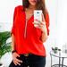 Women's Solid Color V-neck Zipper Three-quarter Sleeve T-shirt Thin Top