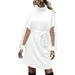 ZANZEA Women High Neck Mesh Clip Dot Shift Dress Casual Belted Tunic Dress