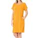 Women & Plus Round Neck Rolled Sleeve Knee Length Tunic Shirt Dress with Pockets