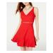 SPEECHLESS Womens Red Cut Out Sleeveless V Neck Short Fit + Flare Dress Size 3