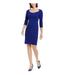 CALVIN KLEIN Womens Blue Zippered 3/4 Sleeve Scoop Neck Short Sheath Dress Size 8