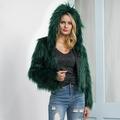 Tomshoo Fashion Women Winter Crop Faux Fur Hooded Coat Long Sleeve Fluffy Jacket Short Party Streetwear Outerwear