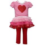 Bonnie Jean Baby Toddler and Little Girl's Valentine's Day Pink and Red Heart Tunic Shirt and Leggings Set (3-6 Months, Red)