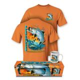 Follow the Action Tarpon "The Acrobats of The Flats" Two-Sided 100% Cotton Short Sleeve Fishing T-Shirt and Mug Premium Gift Set (X-Large) Orange