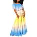 Listenwind Women Off Shoulder Tie Dye Print Gradient Ruffle Maxi Dress Beach Party Swing Dresses