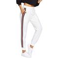 Women's Drawstring Side Red And White Striped Sports Pants