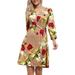 NHT&WT Women's Floral Dress 3/4 Sleeve Twist Knot Empire Waist Knee Length Casual Dress
