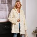 Meterk Women Hooded Faux Fur Long Coat Jacket Long Sleeves Pockets Furry Winter Casual Overcoat Outwear Beige