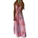 Frecoccialo Women's Tie Dye Boho Dress V Neck Spaghetti Strap Maxi Gradient Dress A-Line High Waist Loose Fit Beach Dress