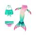 Plus Kids Little Girls Tankini Set Swimming Mermaid Tail Swimsuit 3PCS Bikini Sets Children Swimwear For Baby Girl Size 10-12 With Monofin Beachwear Bathing Suit Swimming Costumes Swimmable Flippers