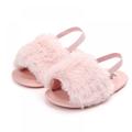 Jolly Infant Baby Girls Sandals Elastic Back Strap Flats Slippers Soft Toddles Princess Shoes Faux Fur Slides Shoes First Walker Anti-slip Walking Shoes
