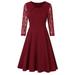 Women's Vintage Square Neck 2/3 Sleeves Evening Party Causal Swing Dress Lace Cocktail Dress