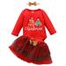 Actoyo Newborn Baby Girl Outfits My First Christmas Romper Skirts Headband 3PCS Set
