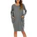 Plus Size Womens Long Sleeve Solid Short Dress Casual Loose Beach Sundress T Shirt Dress