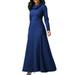 UKAP Women's Cowl Neck Maxi Party Dress Fit and Flare Long Sleeve A Line Swing Tunic Dress Solid Color Empire Waist Wrap Dress Autumn Formal Dress for Elegant Lady Oversize S-5XL