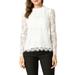 Allegra K Women's Casual Lace Top Long Sleeve Ruffle Round Neck Elegant Floral Blouse