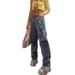 Women's Casual High Waist Denim Pants Juniors Girls Chic Loose Wide Leg Jeans Trousers