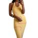 NZND Sexy Dresses Back Open Long Skirt Halter Neck Sleeveless Yellow Y2K Personality Whirlpool Tie-dye Woolen Midi Backless