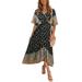 UKAP S-XL Bohemian Short Sleeve Floral Dress Long Maxi Summer Beach Swing dress Casual Fitting Drak Blue M(US 4-6)