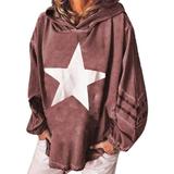 Women's Pullover Hoodie Star Print Oversized Hoodies Ladies Casual Loose Sweatshirt Top