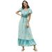 Selfieee Women's Summer Floral Printed Dress Fitted Short Sleeve Loose Maxi Ruffles Dresses Casual Beach Boho Sundress 11017 Blue X-Large