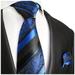 Blue and Black Patterned Silk Tie Set by Paul Malone