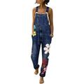 Women's Casual Denim Jumpsuits Floral Overall Jeans Slim Pants Comfy Trousers