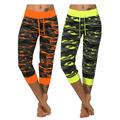 2 Pcs Women Elastic Waist Sports Crop Pants Camouflage Stretchy Athletic Jeggings Lounge Capris Juniors Crop Leggings