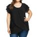 Tuscom Plus Size Tops for Women Fashion Hollow Lace Top T-Shirt Trim O-Neck Solid Shoulder Strapless Tops Blouse Short Sleeve