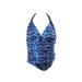 Lauren Ralph Lauren Plus Size Blue Herringbone Hardware Halter Swimsuit 22W