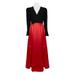 Theia V-Neck Long Sleeve Embellished Waist Box Pleat Zipprt Back Crepe Mikado Dress-BLACK RED