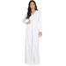 KOH KOH Long Sleeve Modest Fall Winter Evening Flowy Empire Waist Full Floor Length Cocktail Formal V-Neck Tall Maxi Dress Gown Abaya For Women Ivory White XX-Large US 18-20 NT171