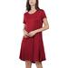 UKAP Women Summer Sundress Solid Color Short Sleeve Casual A Line Dress Ladies Loose Pleated Swing Dress Red M(US 8-10)