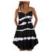 Roliyen Summer Dress for Women Print Sleeveless Spaghetti Strap Double Breasted Plain Shift Dress