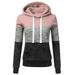 Womens Long Sleeve Fleece Pullover Hoodie Sweatshirts Plus Size Striped Hoodies with Plus Size M-3XL Pink