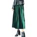 Women Solid Color Midi A-line Dresses Velvet Long Pleated Skirt High Elastic Waist Dress Plus Size S-3XL