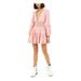 FREE PEOPLE Womens Pink Embroidered Zippered Long Sleeve V Neck Mini Fit + Flare Dress Size 0