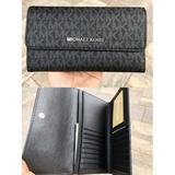 Michael Kors Jet Set Travel Large Trifold Wallet Black Signature MK