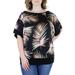 24seven Comfort Apparel Women's Plus Size Black Palm Leaf Print Wide Sleeve Top