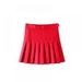 Girls Women High Waisted Plain Pleated Skirt Skater Tennis School Uniforms A-line Mini Skirt Lining Shorts,S-L,Red