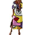 Sexy Dance Short Sleeve T Shirt Dress for Women Printed Maxi Dress Ladies Holiday Party Split Tunic Dresses Casual Loose Kaftan Dresses Side Split Hem Dress White 4XL(US 20-22)